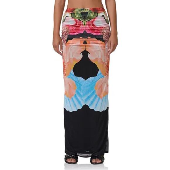 AFRM Bevin Abstract Floral Mesh Maxi Skirt Size S - Picture 1 of 6